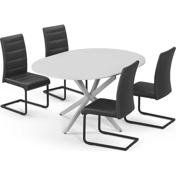Esstisch-Set Loyd Weiß/Grau 120 x 120 cm mit 4 Esszimmerstühlen, Schwarz Vicco – Bild 1