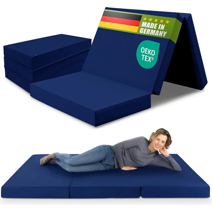 SHOGAZI Klappmatratze 130 x 200 x 12 cm, Gästematratze klappbar Made in Germany, Faltmatratze VERGLEICHSSIEGER, ultimativer Schlafkomfort, einfaches Waschen, Faltbare Matratze (Marine)