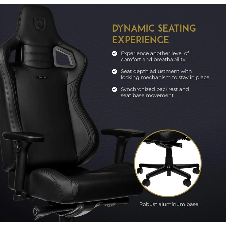 noblechairs Epic Compact Gaming Stuhl, Bürostuhl Ergonomisch, Schreibtisch Stuhl, Kopf- und Lendenstütze, PU-Leder, Entwickelt für Nutzer bis 120 kg und 1,7 Meter Hoch (Schwarz/Carbon) – Bild 7