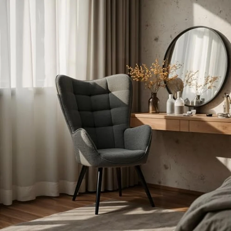 MEUBLE COSY Sessel Relaxsessel Lehnstühle Polstersessel Einzelsofa mit Metallbeinen Ohrensessel für Wohnzimmer Schlafzimmer Büro Vanity, Stoff – Bild 5