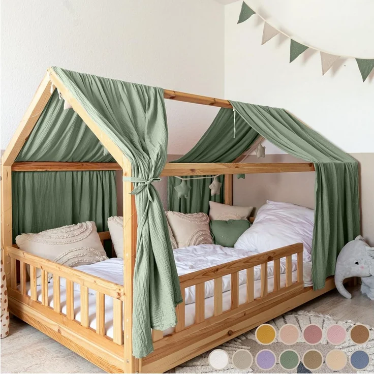 lilimaus Betthimmel Hausbetthimmel Baumwoll Musselin Betthimmel Kinder Hausbett 2er Set, Stilvolle Musselin-Deko für Kinderzimmer, ideal als Geschenkidee – Bild 1