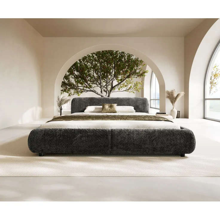 Polsterbettgestell Shona 180x200 cm Teddystoff Grau