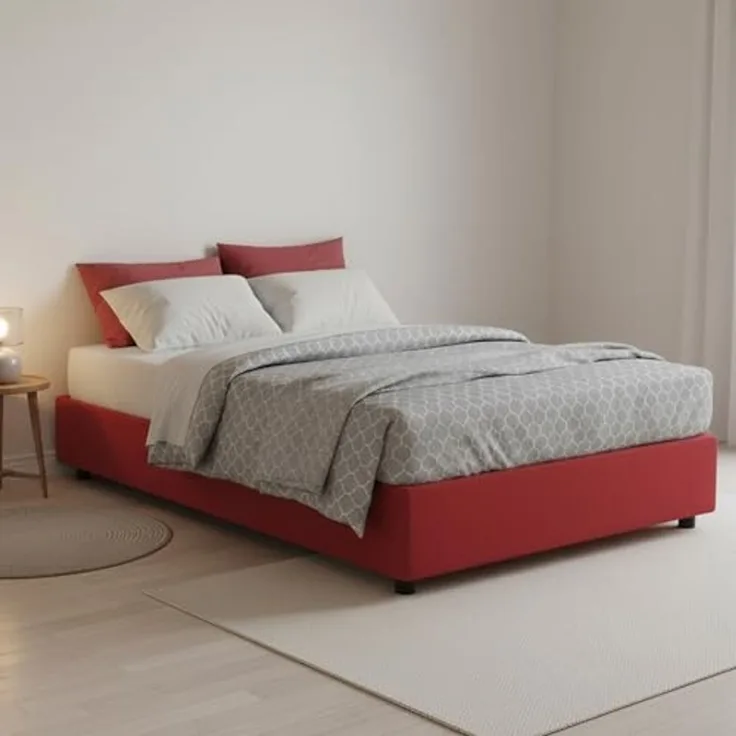 Talamo Italia - Chiara Doppelbett, Bettkasten mit Stoffbezug, 100 % Made in Italy, Öffnung vorne, inklusive Matratze 120 x 190 cm, Rot
