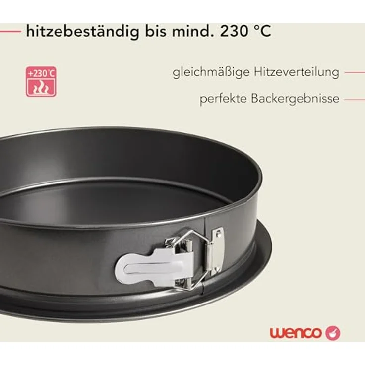 wenco Springform 28 cm Ø – Runde Kuchenform aus Antihaft-Stahl, Auslaufsicherer Rand, 7,5 cm Hoch, Perfekt für Kuchen, Torten & Quiches, Ergonomischer Edelstahlverschluss, Schwarz – Bild 7