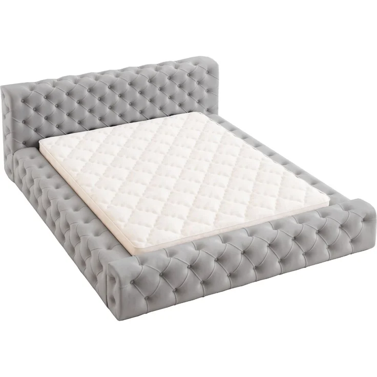 GRAINGOLD Palini Polsterbett 140x200, mit gepolstertes Kopfteil, gestepptes Bett, Bettkasten, Velour-Stoff, Grau – Bild 2