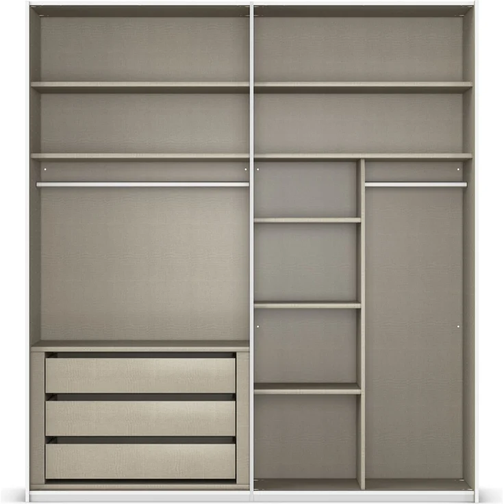 rauch Montclar Kleiderschrank 4-türig, mit 7 Einlegeböden, 2 Kleiderstangen, 1 Schubkasteneinsatz, 1 Inneneinteilung, 1 Innenspiegel, Farbe Graphit, BxHxT 201x223x60 cm – Bild 11