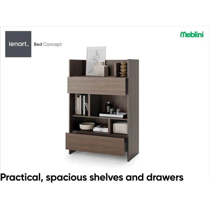 MEBLINI Wohnzimmerschrank BC-26 für Schrankbett - Dunin Eiche - 92x138x46cm - Hochschrank mit Regalen, Fächern und Schublade – Bild 4