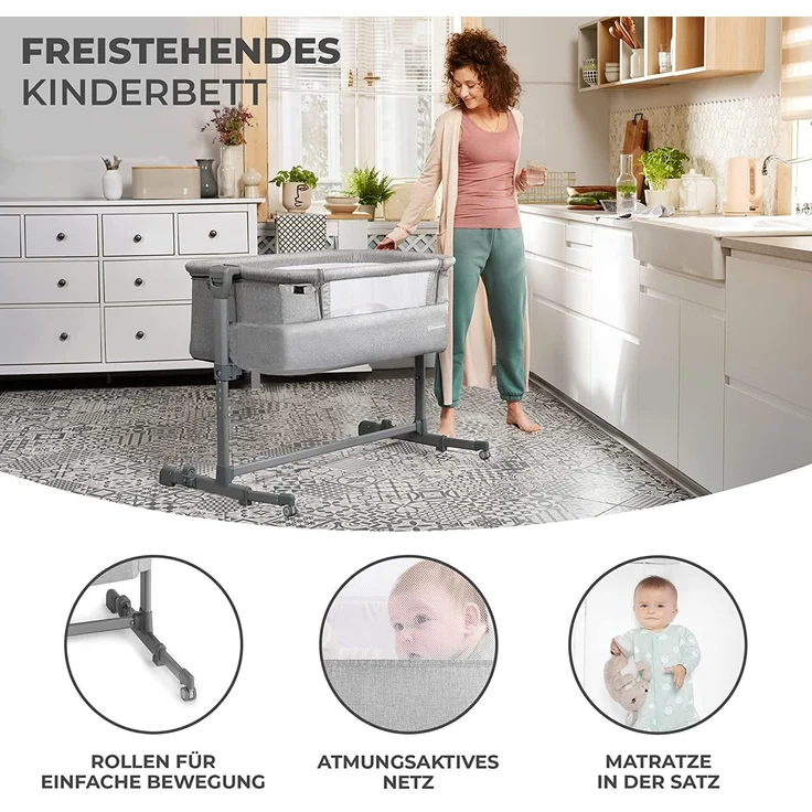 Kinderkraft 'NESTE UP' Beistellbett, grey melange – Bild 4