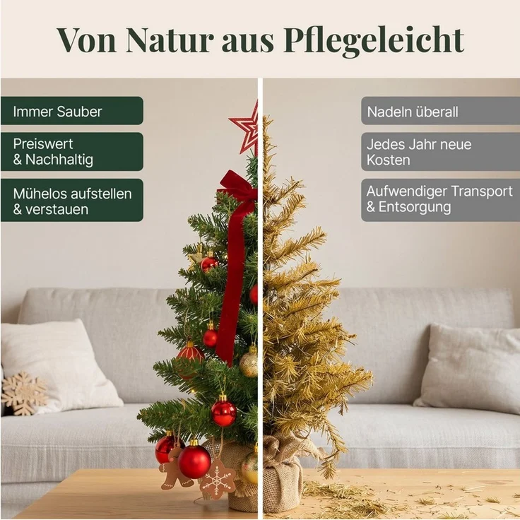 Lindenstein Echter Weihnachtsbaum Weihnachtsbaum aus PVC mit Holzständer,60/90/120/150/180/200/220cm, Nordmanntanne, Künstlicher Weihnachtsbaum, naturgetreu und individuell dekorierbar – Bild 3