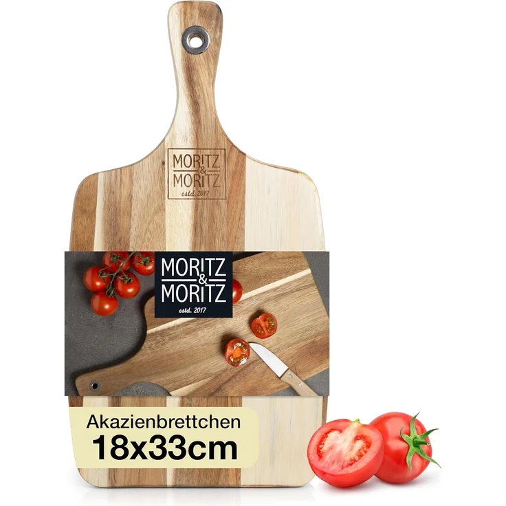 Moritz & Moritz Schneidebrett Holzbrett Akazie mit Griff, Akazienholz, (Akazienholz, 1-St), Antibakterielles Akazie Käsebrett – Bild 1