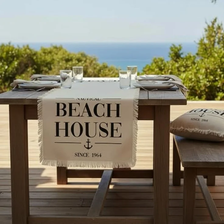 BOLTZE Dekokissen Kissen BEACH HOUSE beige schwarz maritimes Dekokissen 45x45 cm mit Fran – Bild 6