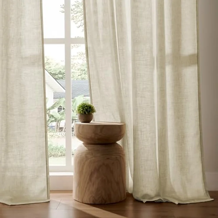 Joydeco Leinen-Vorhänge für Wohnzimmer, halbtransparente Vorhänge, 213 cm lang, Wohnzimmervorhänge, 2 Paneel-Sets, cremefarbene Vorhänge und Vorhänge (B 132 x L 213 cm, Leinen) – Bild 5