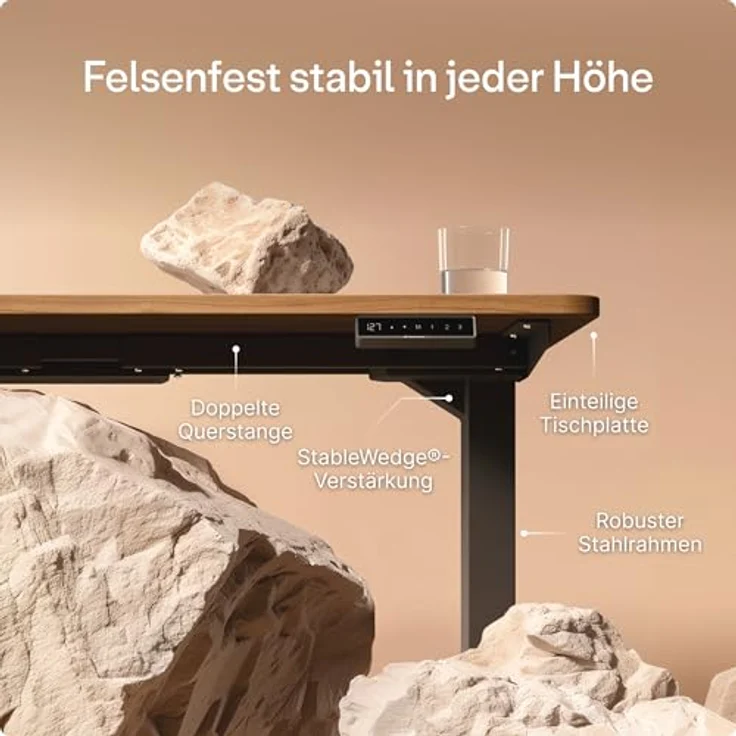 Höhenverstellbarer Schreibtisch - Höhenverstellbar Elektrisch mit Flüsterleisem Dual-Motor & Touchscreen - Hohe Tragfähigkeit - Stehtisch von Desktronic, Schwarz + Nussbaum, 160x80 cm – Bild 5