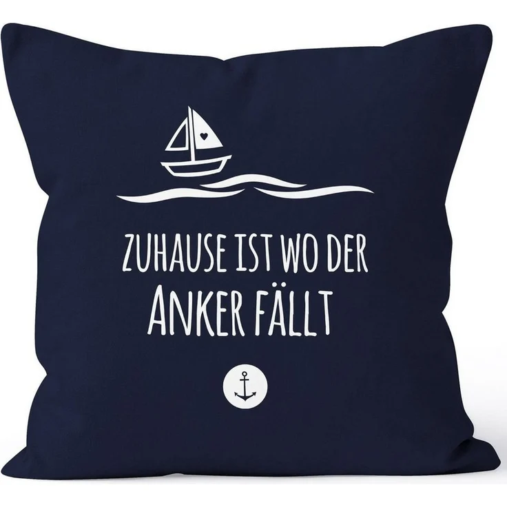MoonWorks Dekokissen Kissenbezug Zuhause ist wo der Anker fällt Familie Heimat Liebe 40x40 Baumwolle MoonWorks® – Bild 3