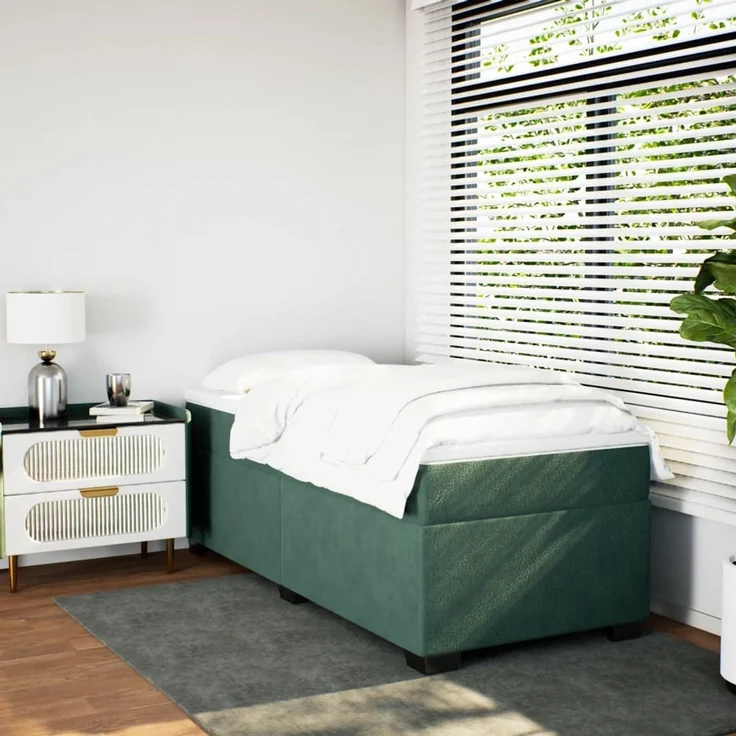 vidaXL Boxspringbett mit Matratze Dunkelgrün 100x200 cm Samt 3285266 – Bild 3