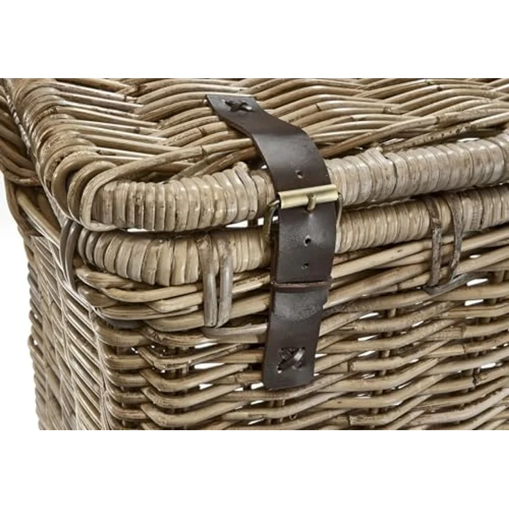 Kobolo Aufbewahrungskorb Universalkorb Korb Truhe aus Rattan mit Deckel Griffen und Lederriemen (Einzelstück, 1 St, 1 Stück), Ordnungssystem mit viel Stauraum – Bild 5