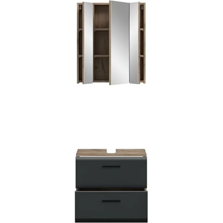 Badezimmer-Set >Ice< in Nox Oak / Schwarz - 60x185x30cm (BxHxT) – Bild 5