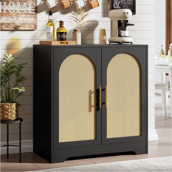 GarveeMore Sideboard Sideboard Buffet Schrank mit Aufbewahrung mit Rattan Türen – Bild 3