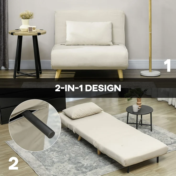HOMCOM Relaxsessel mit Bettfunktion, verstellbare Rückenlehne, bis 150 kg Belastbar, Beige, 72 x 78 x 79 cm – Bild 6