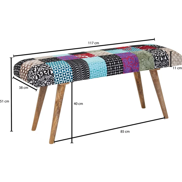 Sitzbank Patchwork Samt Massivholz 117x51x38cm Polsterbank Modern Flur Esszimmer – Bild 8