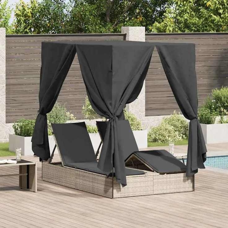 vidaXL Doppelte Sonnenliege Hellgrau Poly-Rattan 3376132