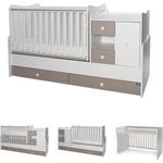 Lorelli Babybett, Jugendbett 3 in 1 Mini Max umbaubar, für 2 Kinder gleichzeitig dunkelbraun weiß