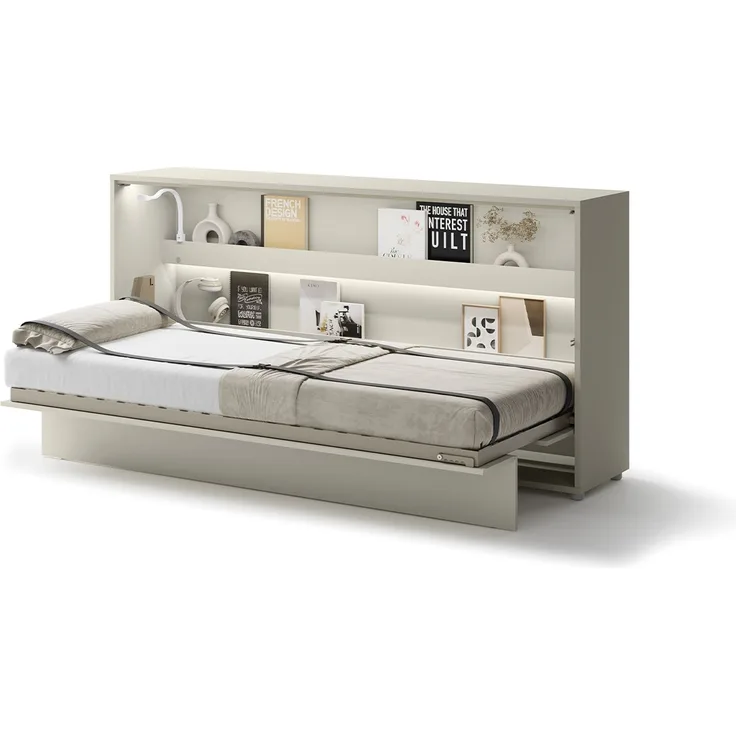 MEBLINI Schrankbett Bed Concept - BC-06 - 90x200cm Horizontal - Kaschmir mit Matratze - Wandbett mit Lattenrost - Klappbett mit Schrank - Wandklappbett - Murphy Bed - Bettschrank