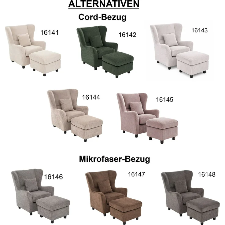 Ohrensessel mit Hocker, Taschenfederkern, Landhausstil Lesesessel, Cord in Taupe – Bild 9