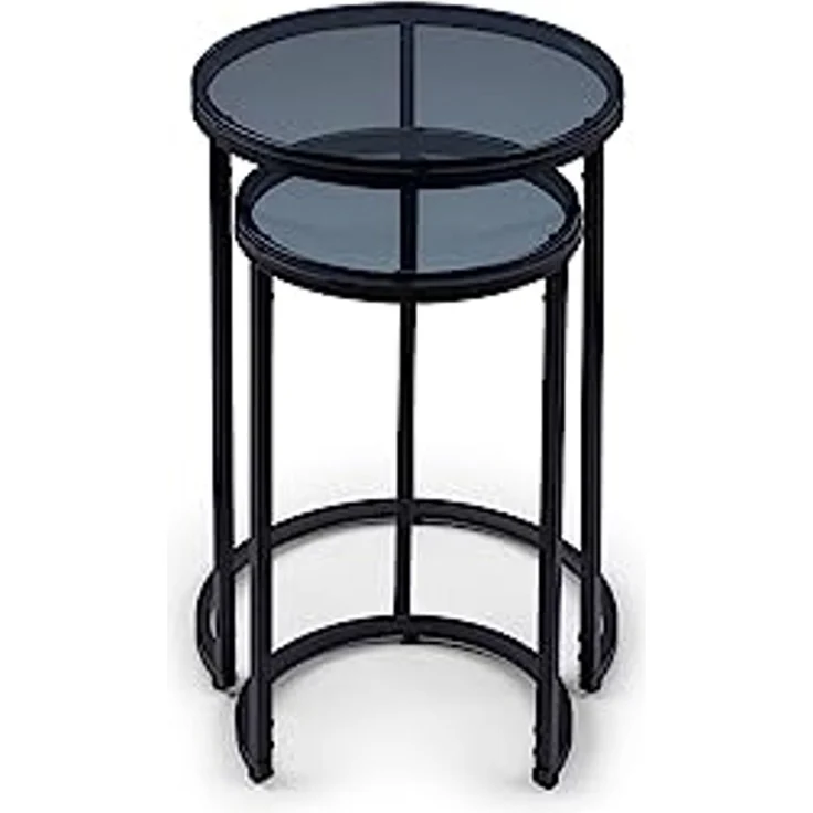 Julian Bowen Chicago, runde Beistelltische, Rauchglas/Schwarz, 55 x 40 x 40 – Bild 3