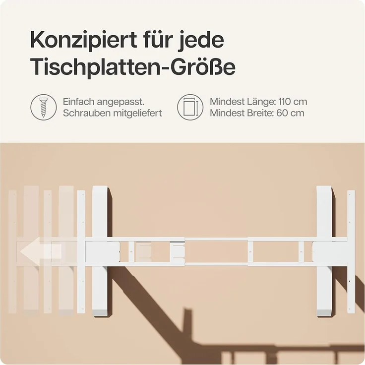 Desktronic Elektrisch Höhenverstellbarer Schreibtischgestell HomePro, Weiß, mit Memory-Funktion, Anti-Kollisions Technologie, USB-A und USB-C-Ladeanschlüssen – Bild 5