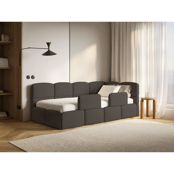 Selsey 'Cloudy' Kinderbett 120 cm, Bettkasten, 2x Rausfallschutz, Chenille, rechts, Braun – Bild 4