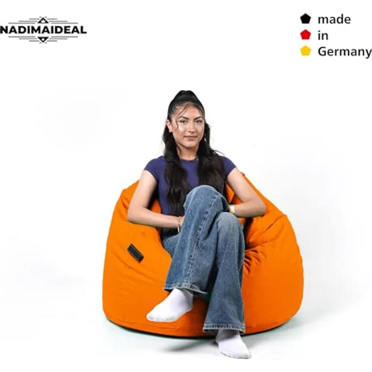Nadimaideal Sitzsack Tropfenform Kastanie | Bodenkissen für Kinder & Erwachsene | Indoor & Outdoor | Gaming Sitzsack - Sitzkissen - Beanbag | Füllung EPS Perlen (Orange, XXL-Durchmesser 88 cm) – Bild 6