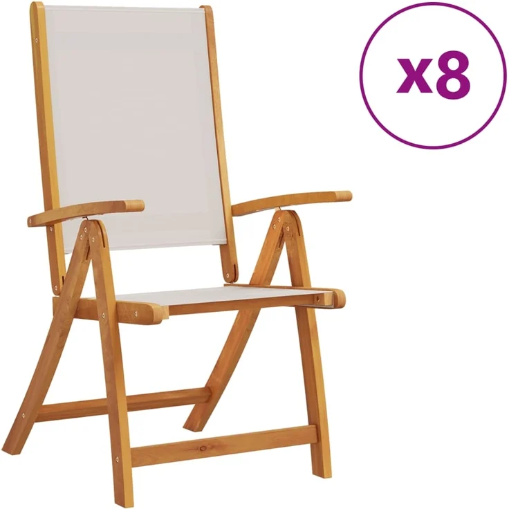 vidaXL Gartenstühle 8 Stk. Klappbar Massivholz Akazie und Textilene 3279240 – Bild 1