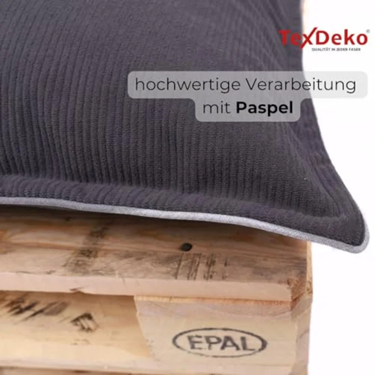 TexDeko® Cord Palettenkissen 120x80x18 cm, 3-TLG Set, anthrazit, wasserabweisend, UV-beständig, kratzresistent, waschbarer Bezug – Bild 5