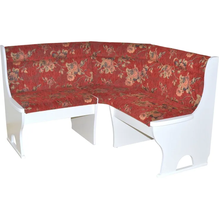 Truheneckbank "Anja 1W" 125x125 cm, Gestell Weiß, Stoff rot mit Blumendessin