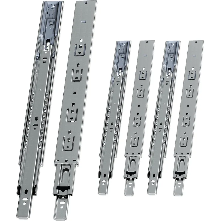 Eikuavons 3 Paar Schubladenschienen 400 mm Vollauszug, 3-teilig, Softclose mit Selbsteinzug, 45 kg Tragkraft, Schubladenauszug aus Stahl, kaltgewalzter Stahl, Silber
