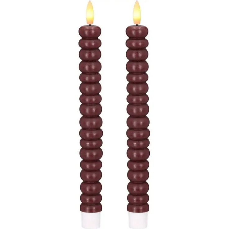 dasmöbelwerk LED-Kerze LED-Stabkerzen 2er Set Ø2,2x22 cm Dinnerkerze Timer Dunkelrot, Leuchtmittel nicht enthalten