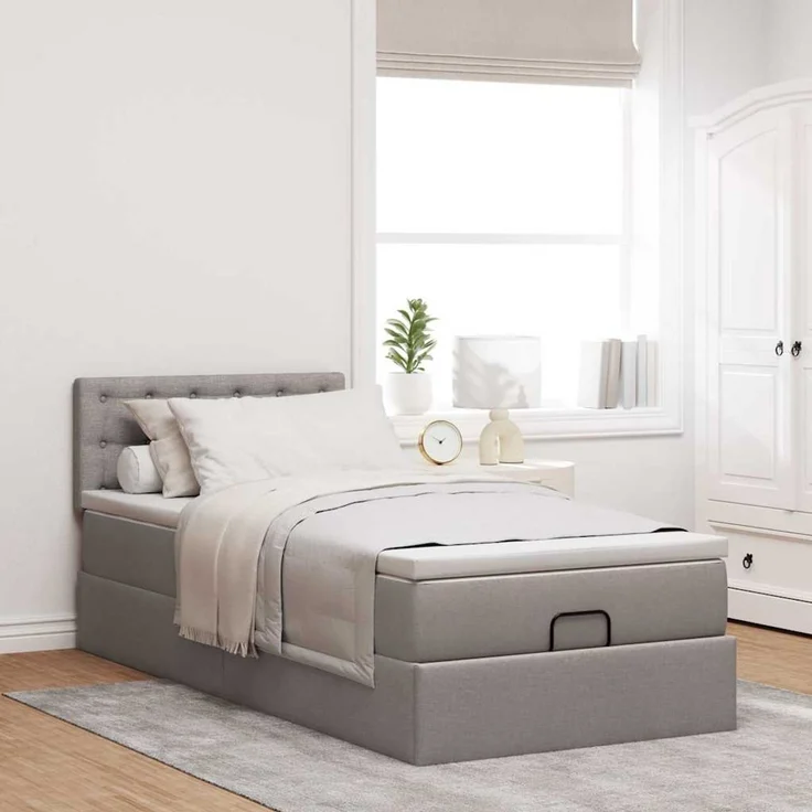 vidaXL Ottomane Bett mit Matratze & LEDs Taupe 90x200 cm Stoff 3312447 – Bild 4