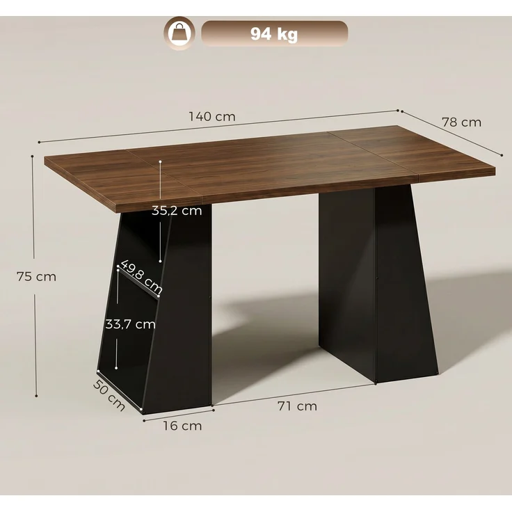 MELAYR, Schreibtisch mit 4 offenen Ablagen, Industrial Design, 140 cm, Braun-Schwarz – Bild 5