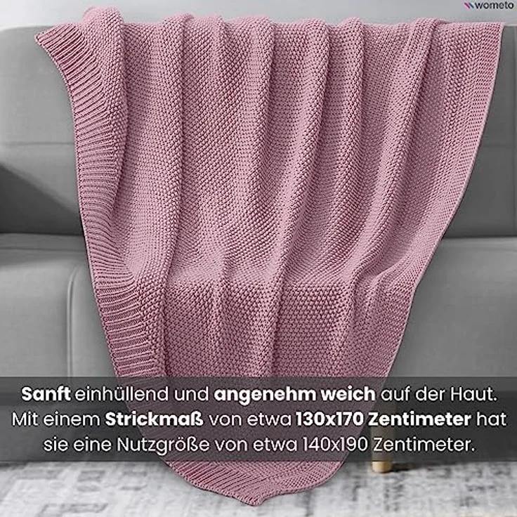 wometo Strickdecke, pink, 140x190 cm, Oeko-Tex® zertifiziert, pflegeleicht und waschbar, perfekte Kuscheldecke – Bild 3