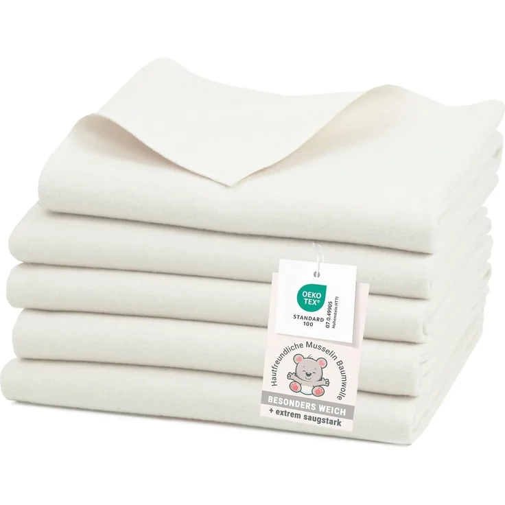 ZOLLNER 5er Set Moltontücher aus 100% Baumwolle, 80x80 cm – Bild 1