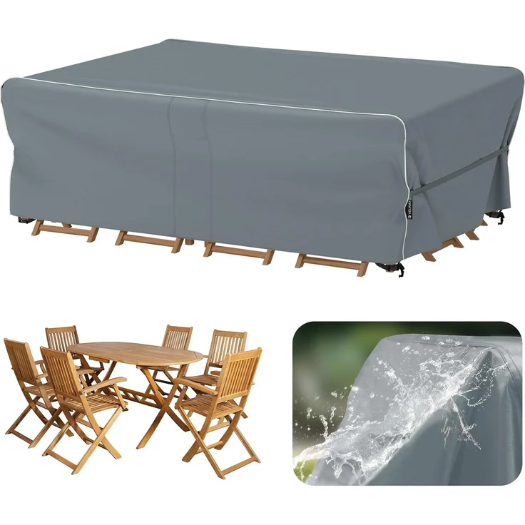 Velway Gartenmöbel Abdeckung Wasserdicht 200 x 160 x 74 cm - Winddicht Schutzhülle mit Reflektierender Streifen 600D Oxford Möbelsets Abdeckung Staubfest Abdeckhauben für Gartentisch Sitzgruppe Grau – Bild 1
