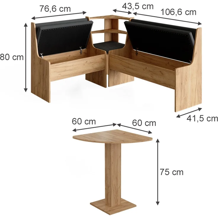 Vicco 'Roman' Eckbankgruppe mit Tisch, Goldkraft Eiche/Anthrazit, 150 x 120 cm – Bild 2