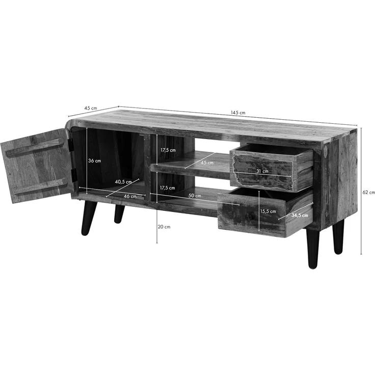 TV-Board Altholz 145x45x62 mehrfarbig lackiert SIXTIES #102 – Bild 7