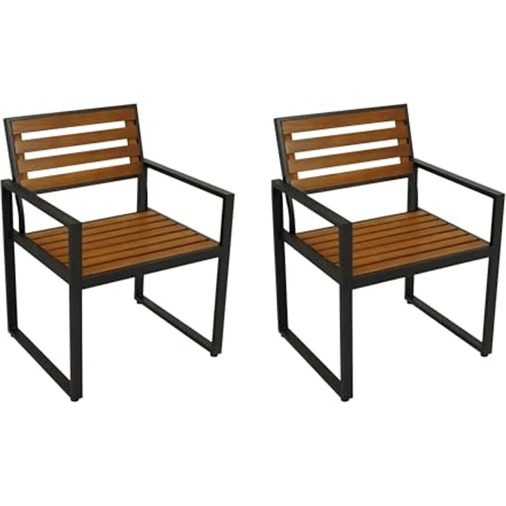 DEGAMO RAGUSA Gartensessel mit Armlehnen, Metall+ Akazie, anthrazit/braun, 64,5cm 2-er Set – Bild 1