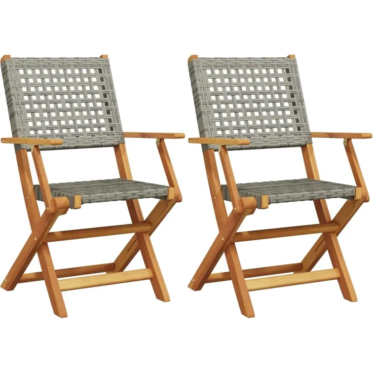 vidaXL Gartenstühle 2 Stk. Grau Massivholz Akazie und Poly Rattan 367664