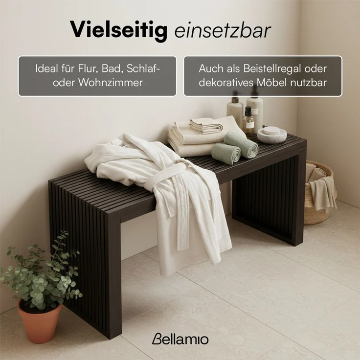 Bellamio 'Sava' Sitzbank, Bambus, schwarz, Holzbank ohne Lehne, 45x33x100 cm, bis 250 kg belastbar – Bild 3