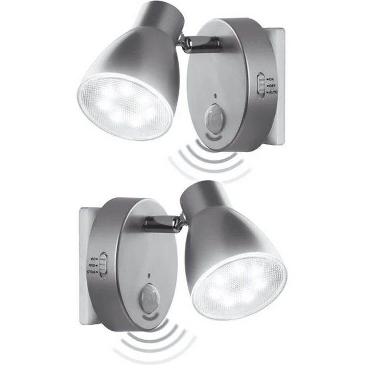 TRANGO LED Steckdosenleuchte, 2er Set 2635-024 LED Sensor Nachtlicht *MILO* mit Bewegungssensor & Automatikfunktion in Silber Sicherheitslicht 230V Steckdosenlampe, Wandlampe, Orientierungslicht, Nachtlampe, Steckdosenlicht – Bild 4