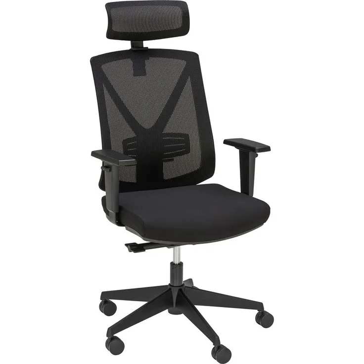 Novel Drehstuhl Schwarz, Verstellbarer Bürostuhl mit Schaumstoffpolsterung, Höhenverstellbar, Ergonomische Rückenlehne und Armlehnen, 62x119-129x65 cm