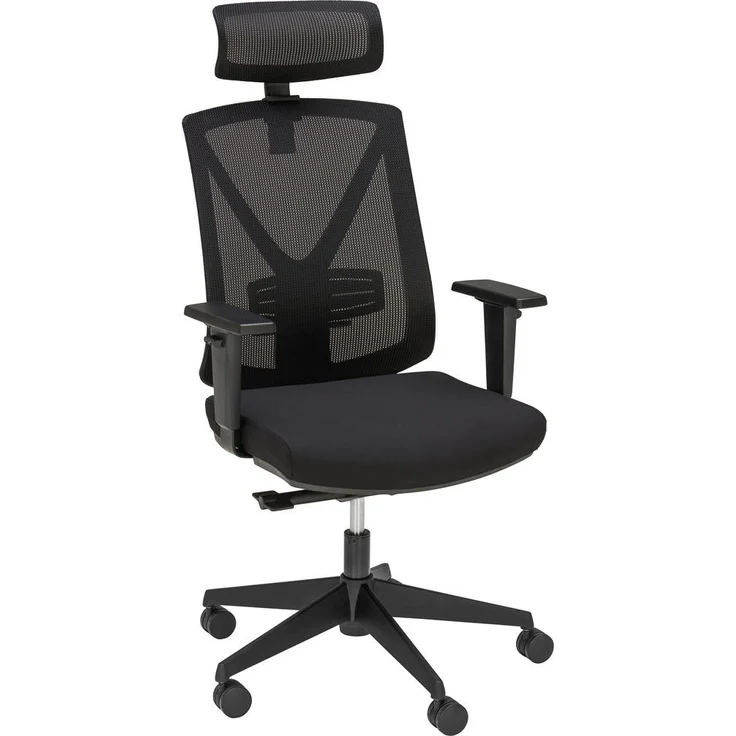 Novel Drehstuhl Schwarz, Verstellbarer Bürostuhl mit Schaumstoffpolsterung, Höhenverstellbar, Ergonomische Rückenlehne und Armlehnen, 62x119-129x65 cm